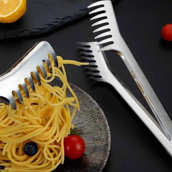 Multifunktionel rustfri stålclips grill spaghetti tang Silver