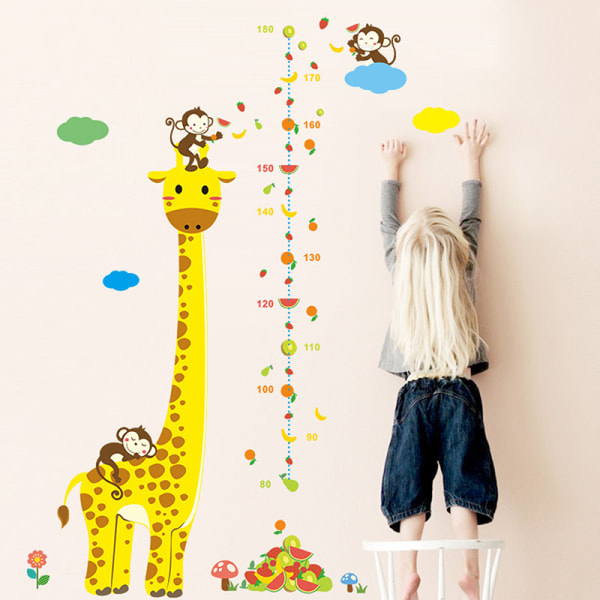 ape giraff barn høyde dyredekal dekor veggklistremerke røye