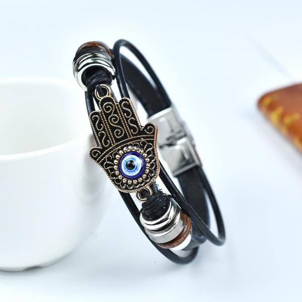 Mode Palm Devil's Eye Læderarmbånd til kvinder mænd smykker A2