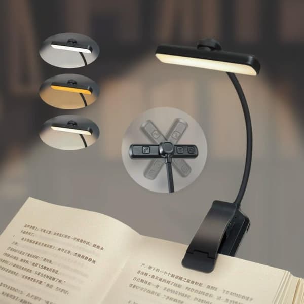 USB oppladbar LED bokklemme leselampe 3 fargetemperaturer A3