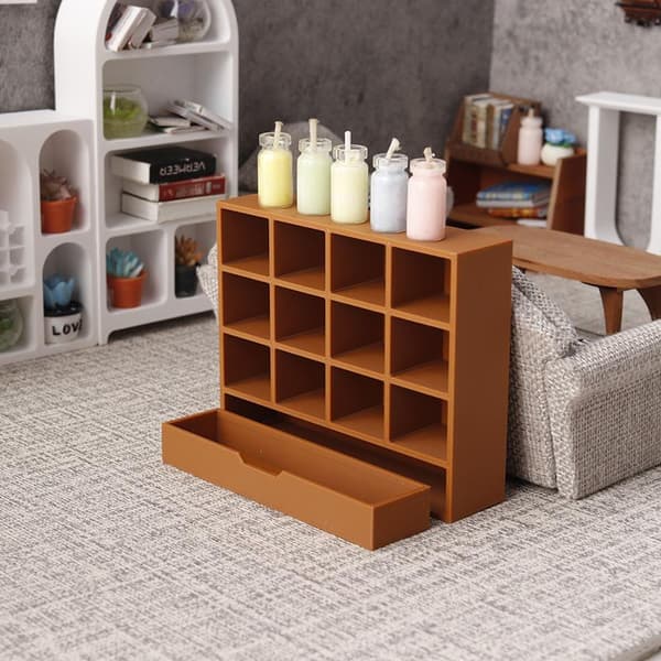 1/12 Dockskåp Förvaringsskåp Displayställ Modell Dockskåp Päls Dark brown