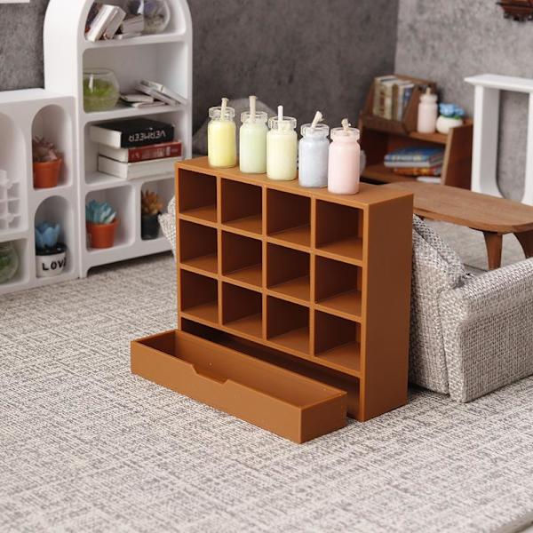 1/12 Dockskåp Förvaringsskåp Displayställ Modell Dockskåp Päls Light brown