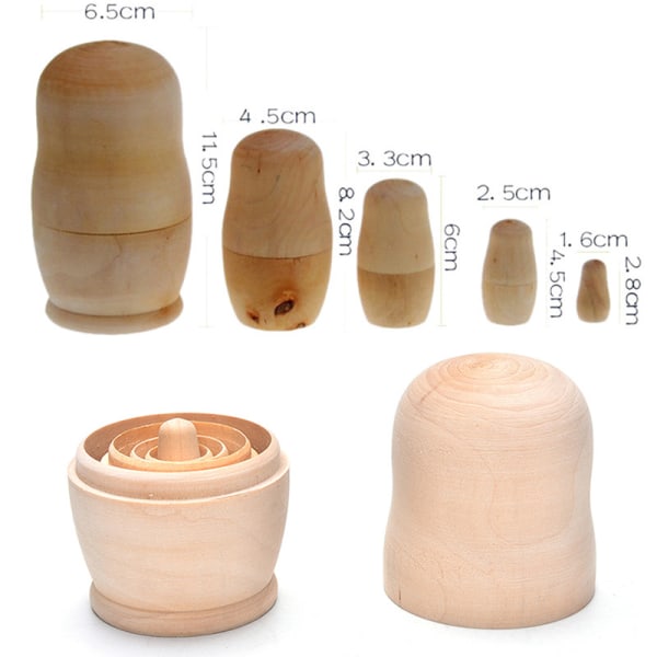 5 st/ set omålade häckande dockor Trä DIY Blank Embryon