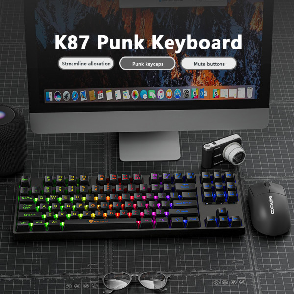 2024 K87 87 Keys LED Luminous Keyboard Gaming Mechanical Touch white Round key cap
