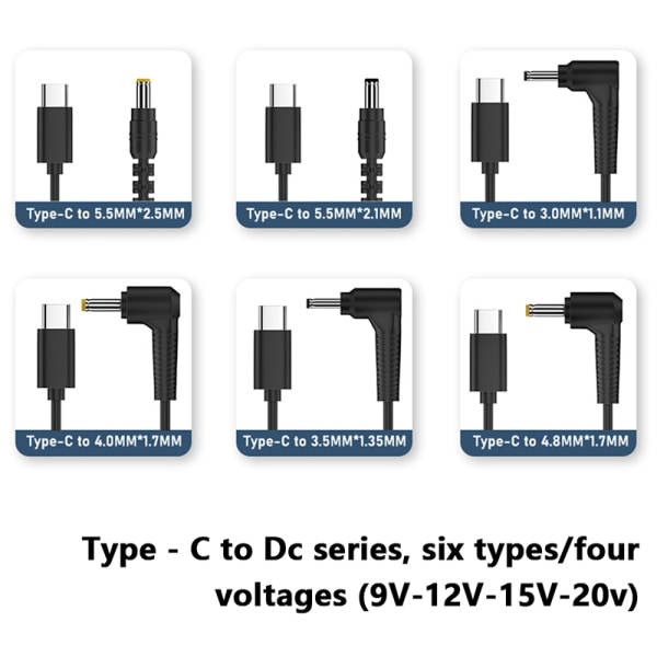 9V 12V 15V DC strømadapterkabel Type C til 5,5*2,5 5,5*2,1 3. 12V-5525