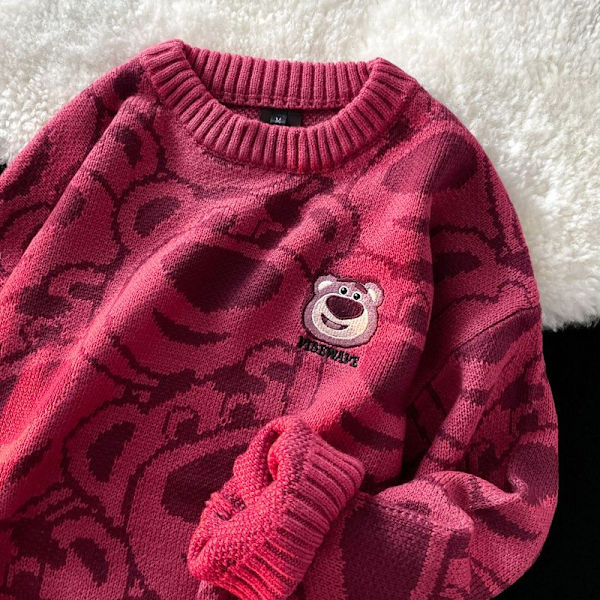 Syksyn muoti karhupusero naisten pyöreäkauluksinen pitkähihainen casual Red
