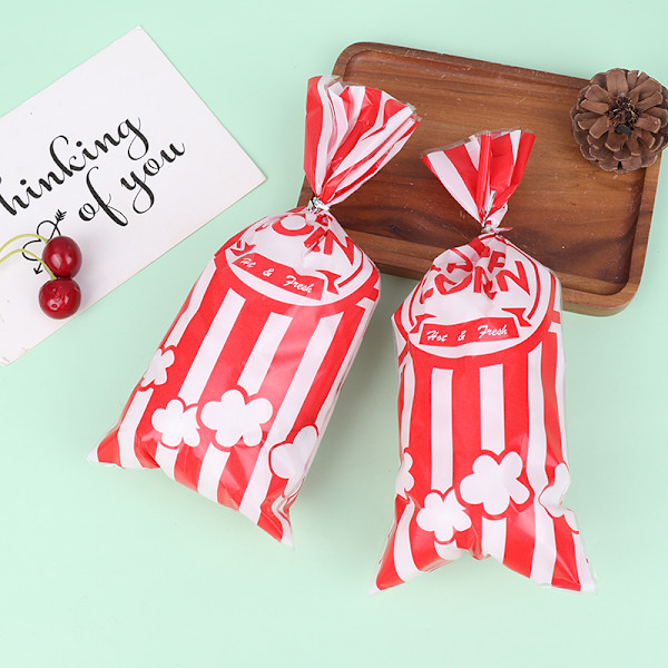 50 st röda vertikala bar popcorn plastpåse nougat kex bröd