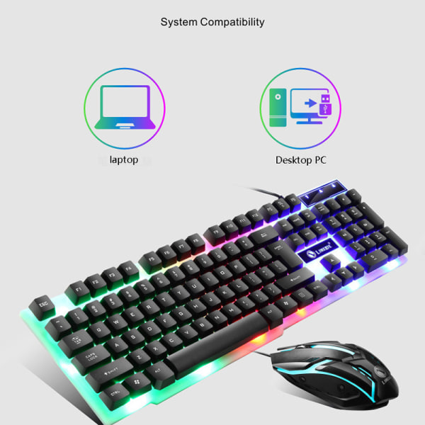 RGB Gaming Keyboard Gamer Tastatur og mus Kit til PC-spillere White 4696 |  White | Fyndiq