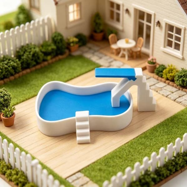 Mini dukkehus pool simulering miniature gårdhave udendørs svømning A3