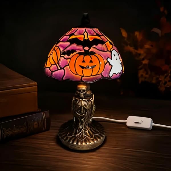 Halloween Græskar Kranie Bordlampe Natlys Spooky Atmosfære A
