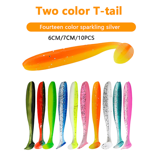 10 STK Dual Color T-Tail 6cm Road Runner Lure Soft Agn Myk Wor 3# 7cm