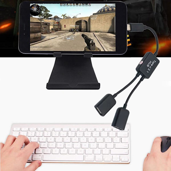 Micro USB/Type C til Dual Port HUB Cable Y Splitter for nettbrett P B