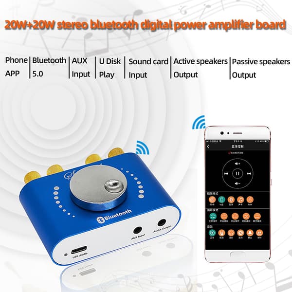 Bluetooth 5.0 HiFi digital forsterker Stereo eller 2.0-kanals lyd