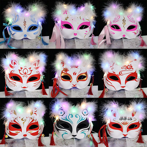 Mask Half Face Håndmalt Luminous Cat Fox Mask A6