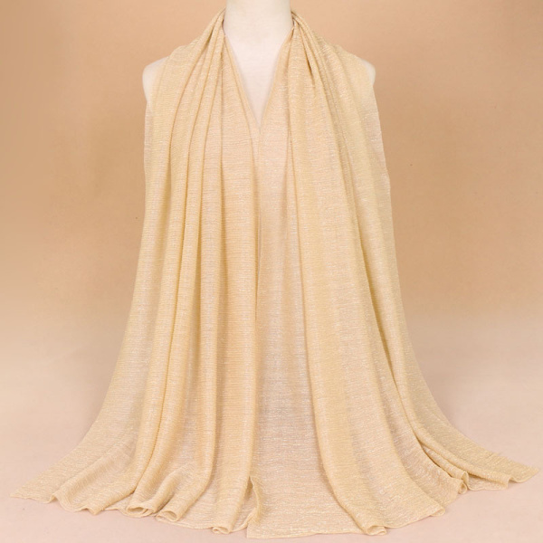 Glitter Skjerf Kvinner Muslim Shimmer Hijab Crinkle Shiny Shawl Is Light yellow