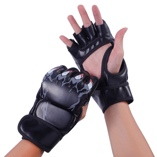 UFC MMA tykke boksehansker Taekwondo Sports Leather Half Finge black A