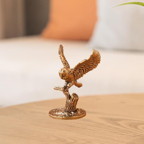 Antik massiv messing ugle miniaturefigurer retro kobberdyr