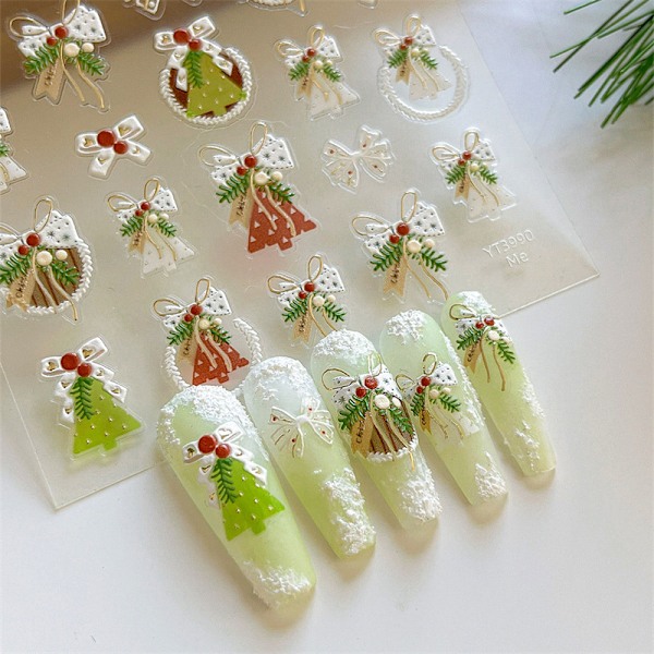 Christmas Tree Bow Ribbon Three-dimensional Nail Sticker Exquis