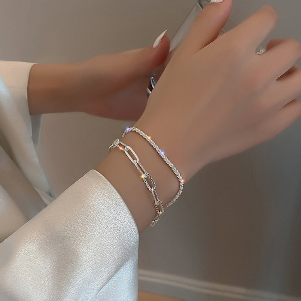 Rustfrit stål Mode Simple Shiny Chain Armbånd Til Kvinder M A1