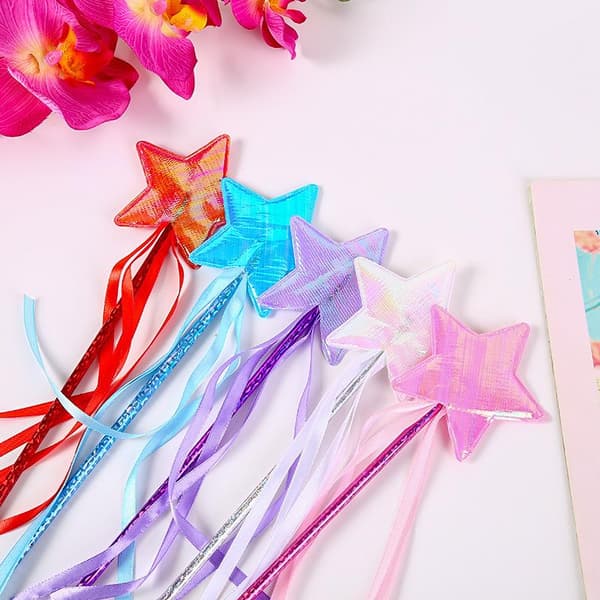 5/10 stk. Prinsesse Fe Tryllestaver Med Bånd Og Glitter A1