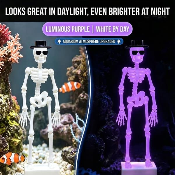 3D-printad dansande skelett akvariebubblare med hatt och solglasögon A2