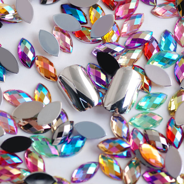200 stk Akryl øjenform krystal ædelsten lim på diamantsten Fla Multicolor AB 4x8mm