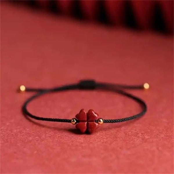 Naturlig Lucky Clover Håndlaget rødt tau Lucky Bangle Kvinner Menn L wine red