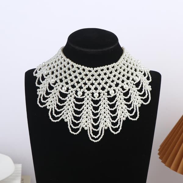 Imitation Perleperle Hul Design Halskæde Multi Lag Choker White