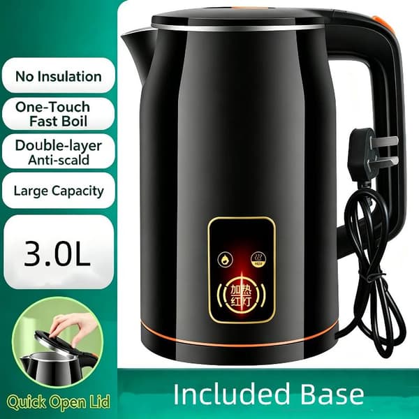 Vattenkokare 1500W Snabb Uppvärmning 3500ML Kapacitet Konstant Tem Black 3000ML