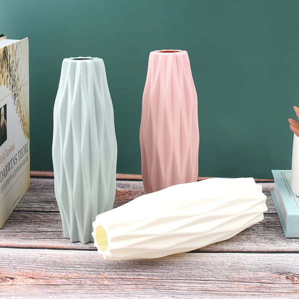 Blomvas Dekoration Hem Plast Vas Vit Imitation Cerami White
