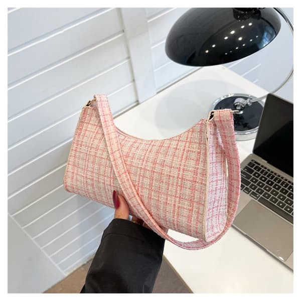 Dame minimalistisk rutemønster underarmsveske, eksklusivt design Pink