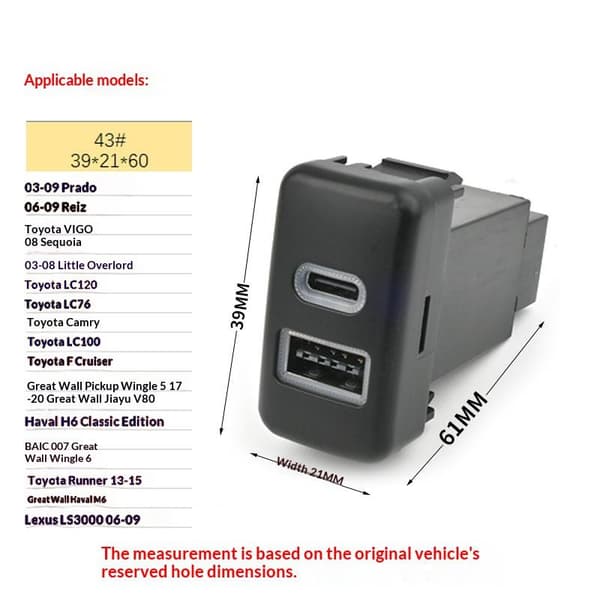Til RAV4 USB Biloplader PD QC3 0 Hurtigoplader Til Lighter Rig A4