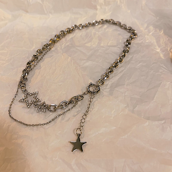 Shiny Star Layered Tassel Choker Halskæde Y2k smykker til kvinder