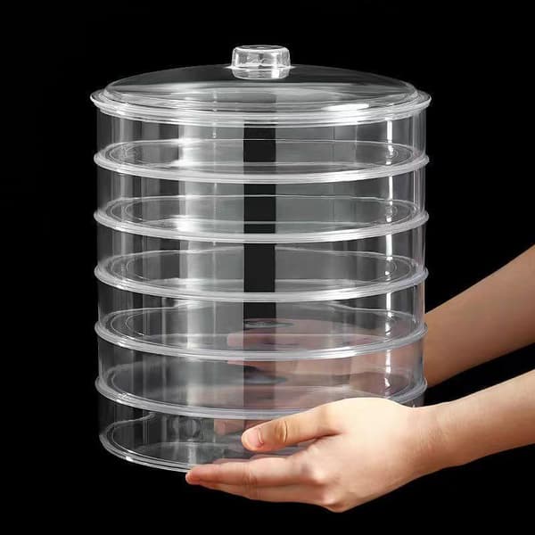 Multifunktionell teförvaringslåda i plast, transparent, stapelbar A2