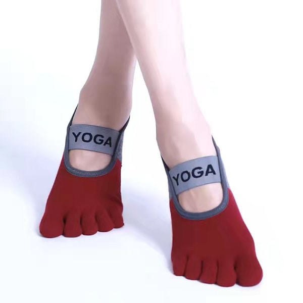 Skridsikre sokker Sportsyoga med bred rem Wine red Color matching