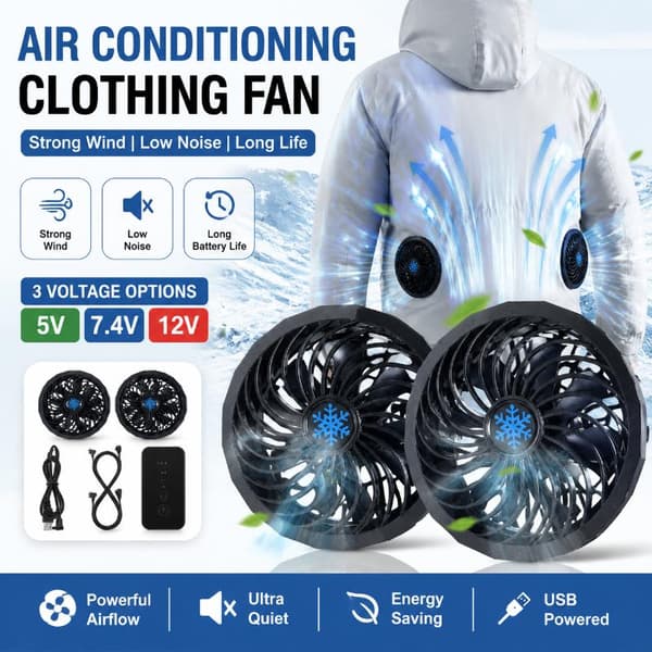1 sæt 5/7.4/12V USB køleventilator til airconditioneret arbejdstøj 12V brushless