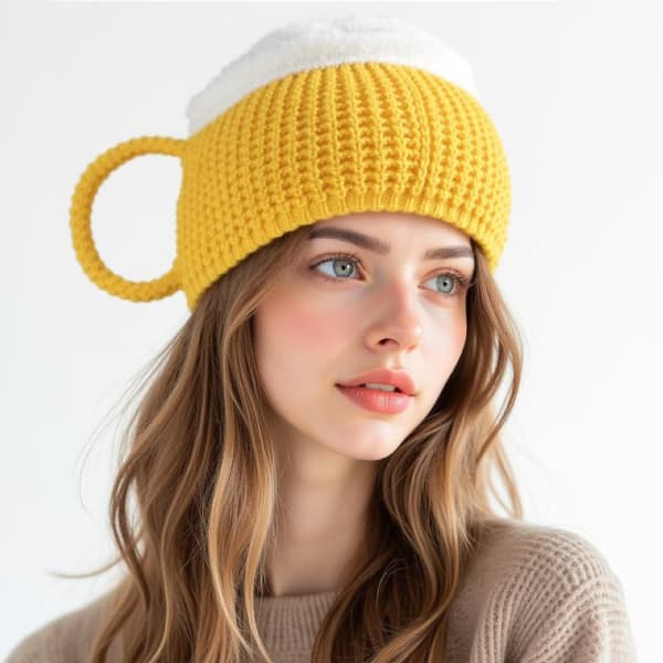 3D Ølhat Strikket Pullover Hue Sjov Nyhedsgave Til Ølelskere Yellow
