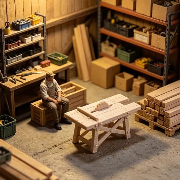 Miniatyr simulerad sågbänk med realistisk detalj Mini A2