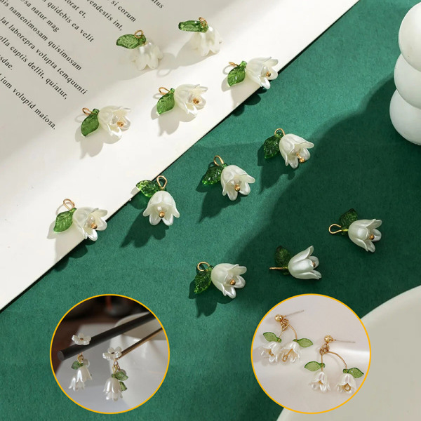 10 st/lot Pearl Flower Charms hängsmycke för gör-det-själv smycken Ac without leaves