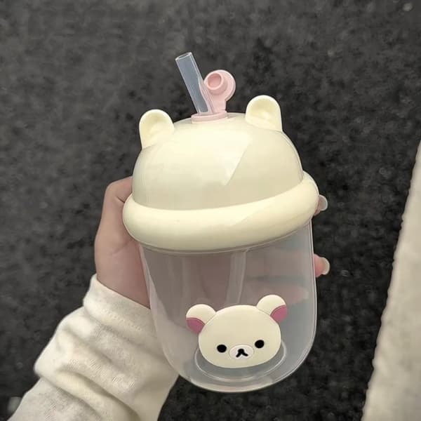 1 st Kawaii Rilakkuma plastmugg med sugrör, studentmjölkmugg A2