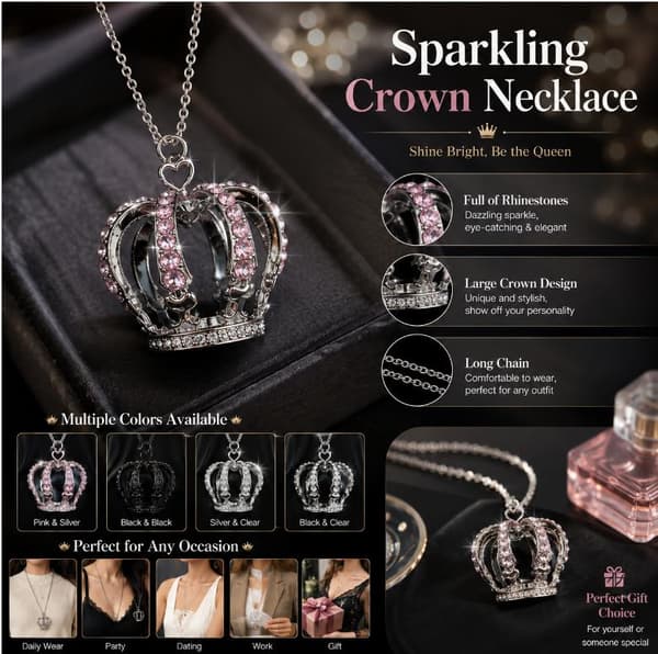 Crown Subculture 3D Stor Fuld Rhinestone Krone Sweater Kæde N A4