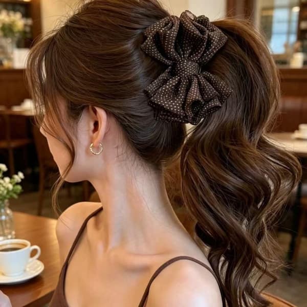 Polka Dot Bow Banana Clip Elegant Barrette For Half Up Updo Hai Black