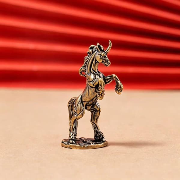 Fantasy Steilende Hest Statue Retro Messing Dyrefigurer Minia