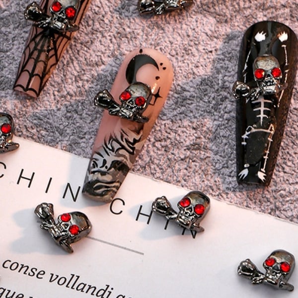 5 kpl Nail Art Charm 3D Skull Rusetti Cross Love Retro Kynsipora H 5Pcs