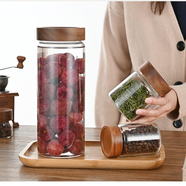 Kaffebönor Förseglad Tank Transparent Glasbehållare Med Trä A4