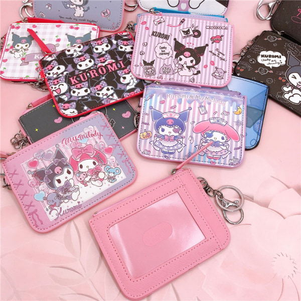 Pu Leather Cartoon Kuromi Sanrio Wallet Keychain Student Key C C