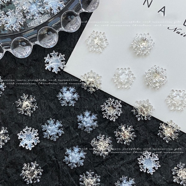 50 kpl White Glitter 3D Snowflake Nail Decals Joulutarrat Gold