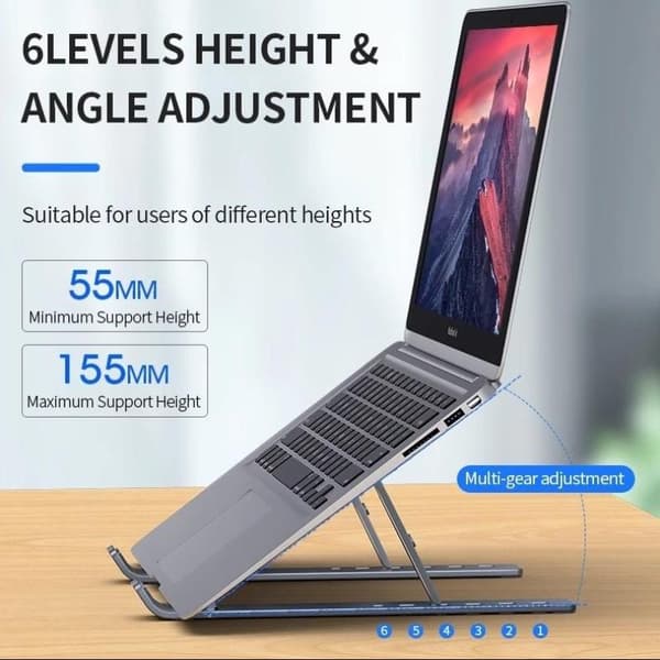 Laptopstativ Metallmateriale Sammenleggbart Bærbart Laptop Høyde L Black