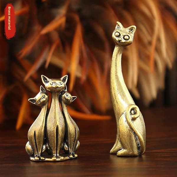 1 stk antikk messing kattfigur mini metall kattestatue retro dyr A3