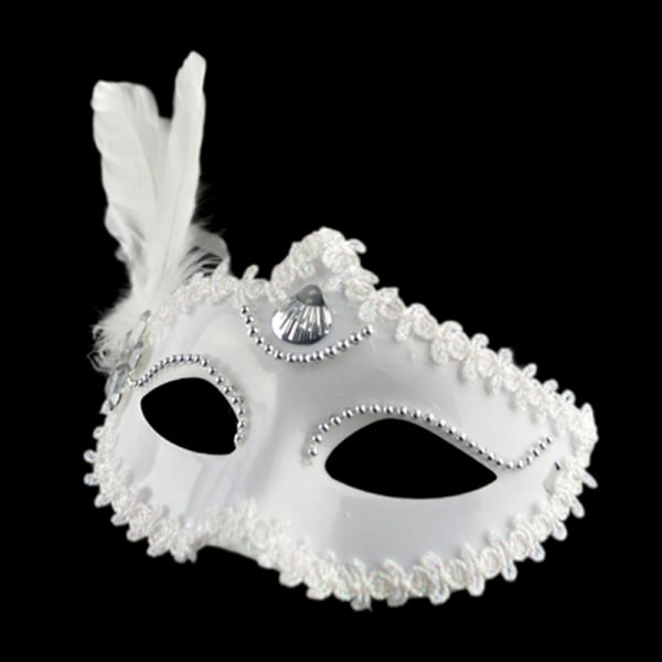 Feather Pearl Mask Halloween Party Maskerad White Black Eye M Black